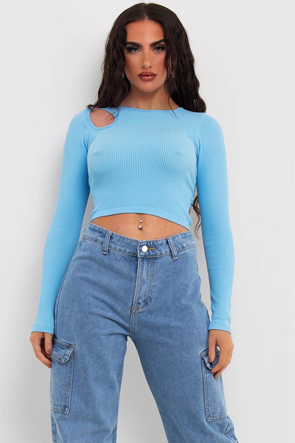 ribbed top with cut out shoulder