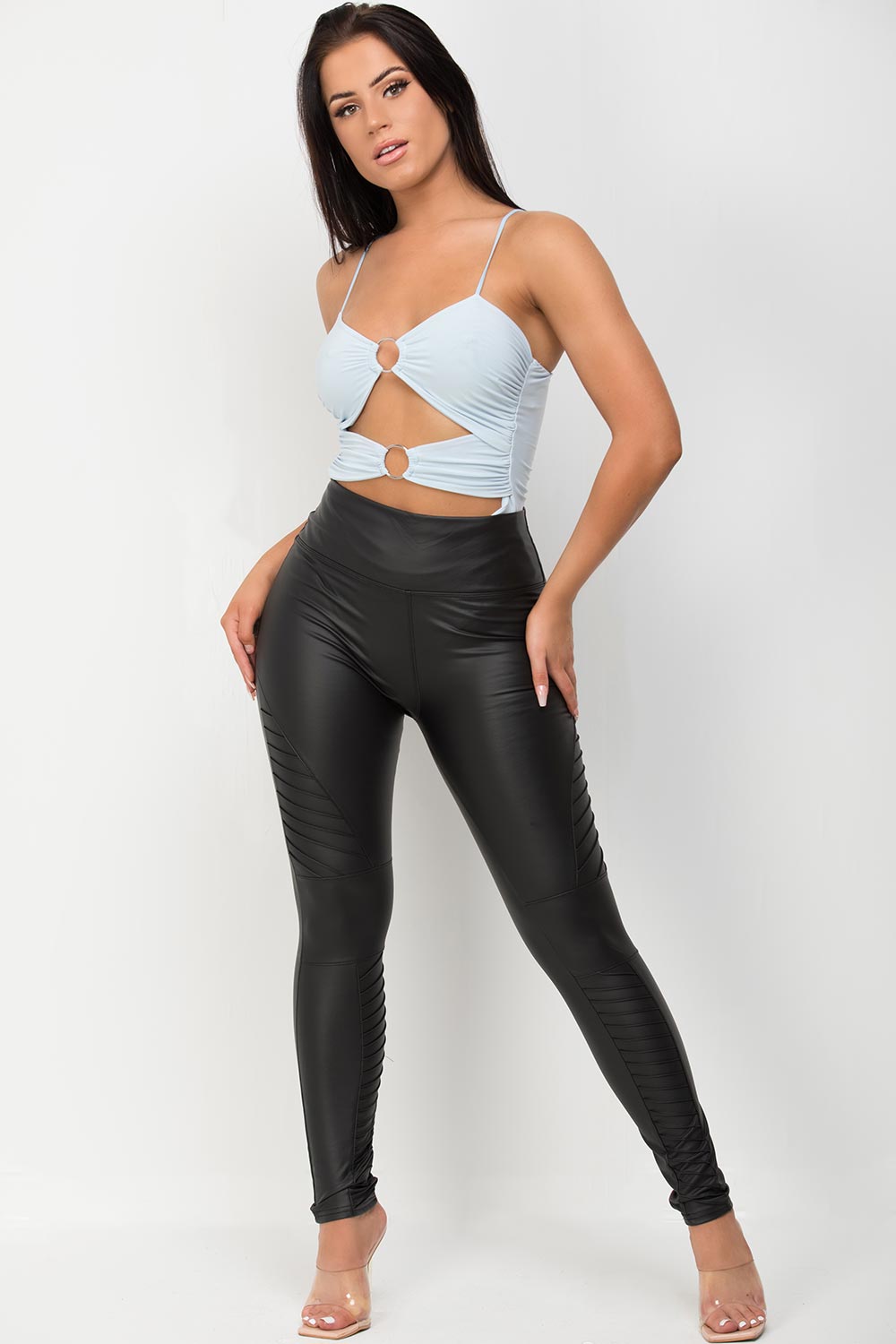 sky blue going out top bodysuit