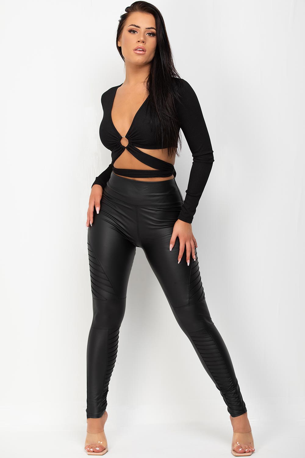 long sleeve cut out ring detail crop top