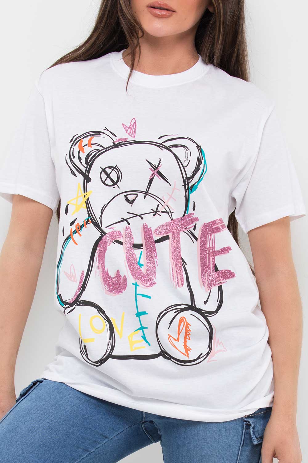 cute teddy bear t shirt womens white