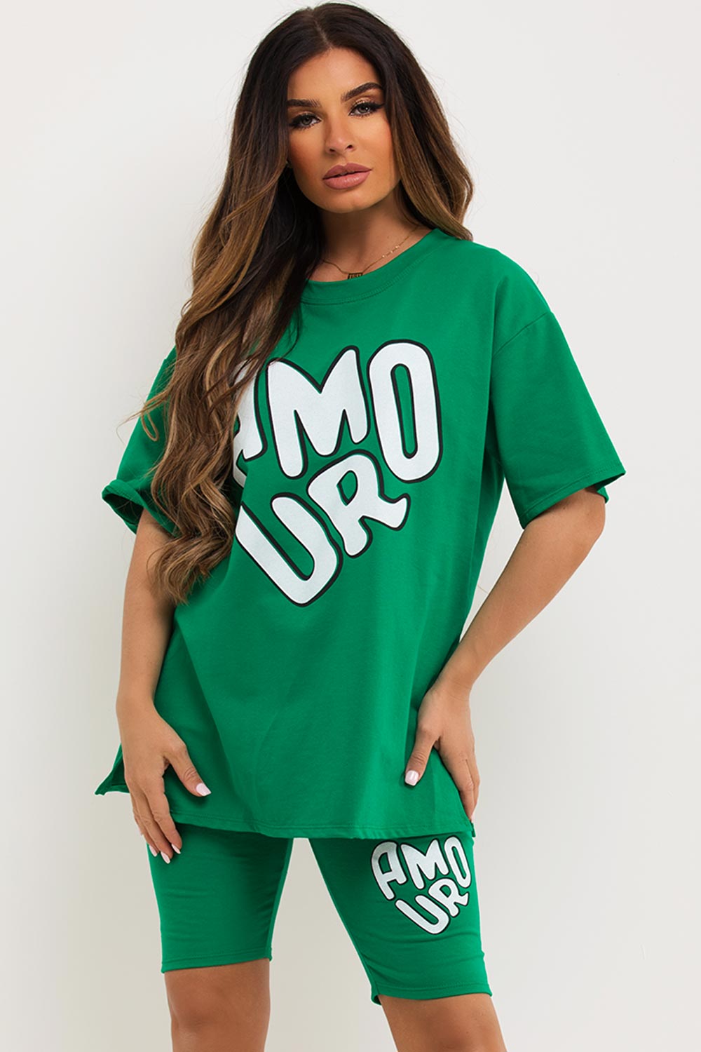 cycling shorts and t shirt co ord set with amour print