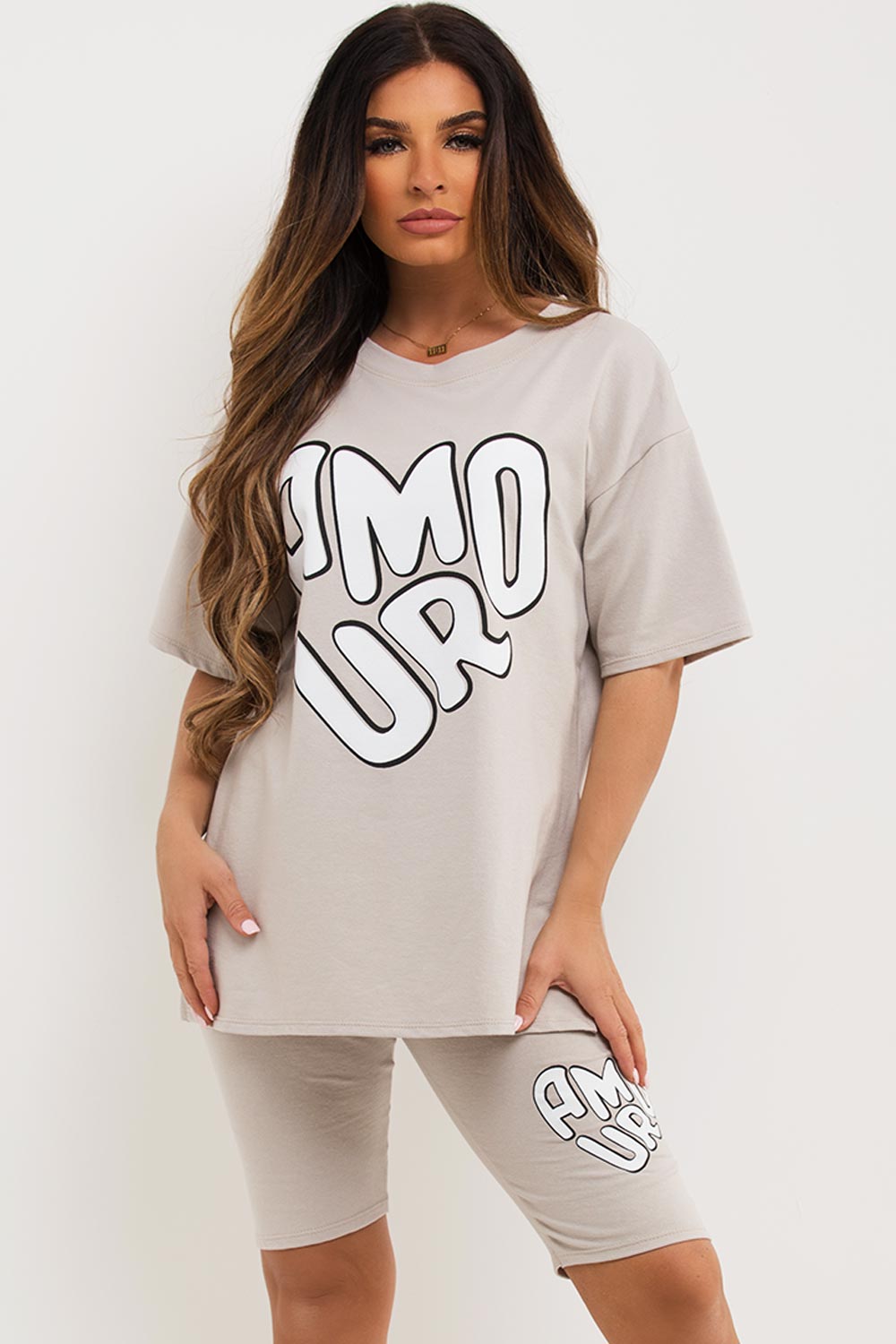 cycling shorts and t shirt co ord with amour print