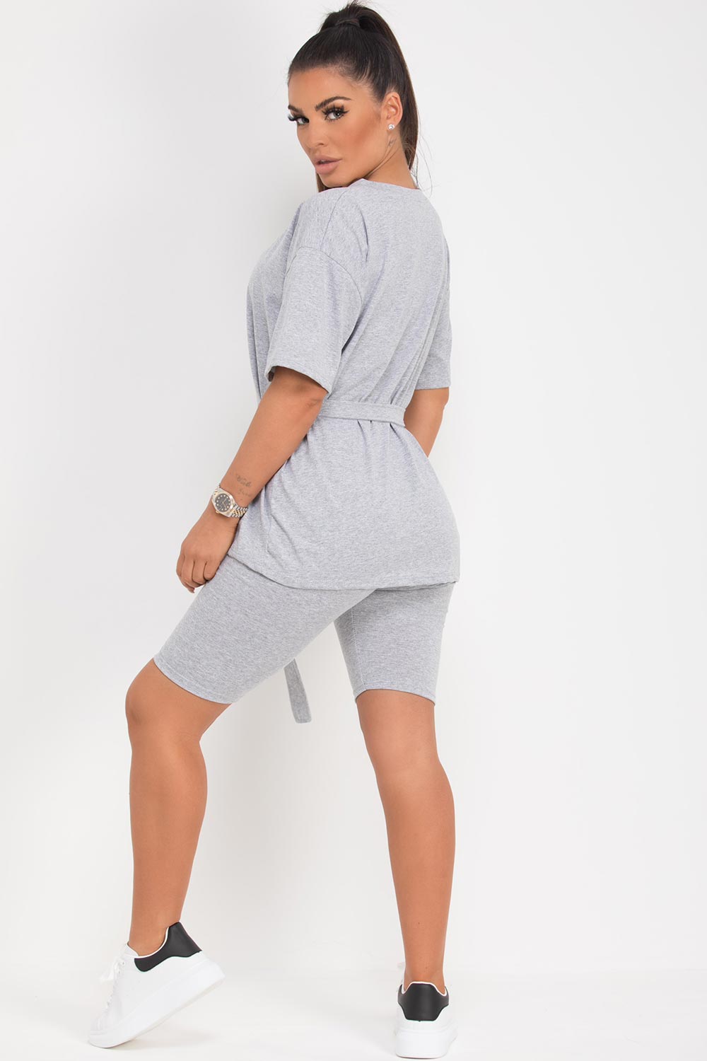 grey cycling shorts and oversized t shirt set