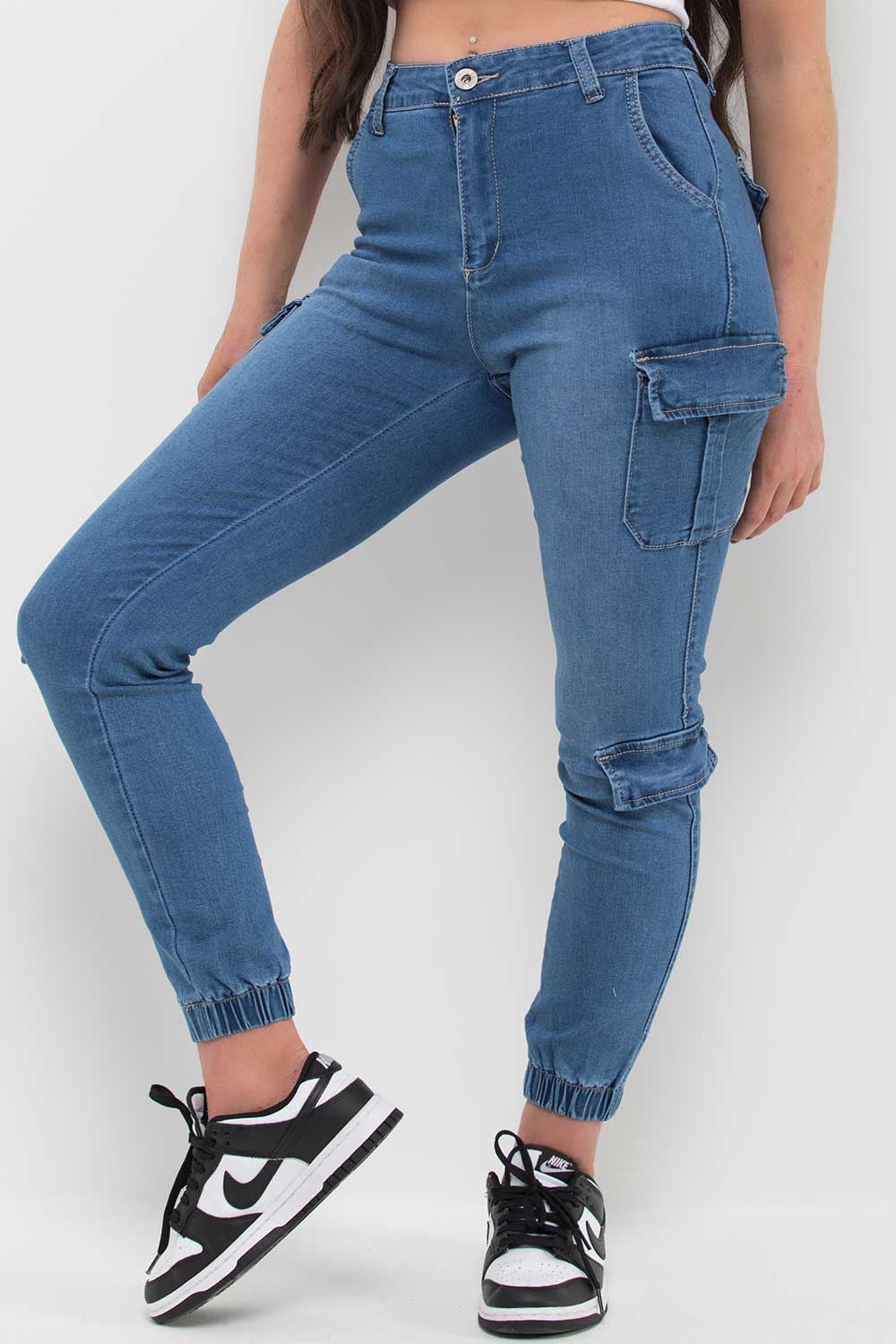 denim blue cargo trousers womens
