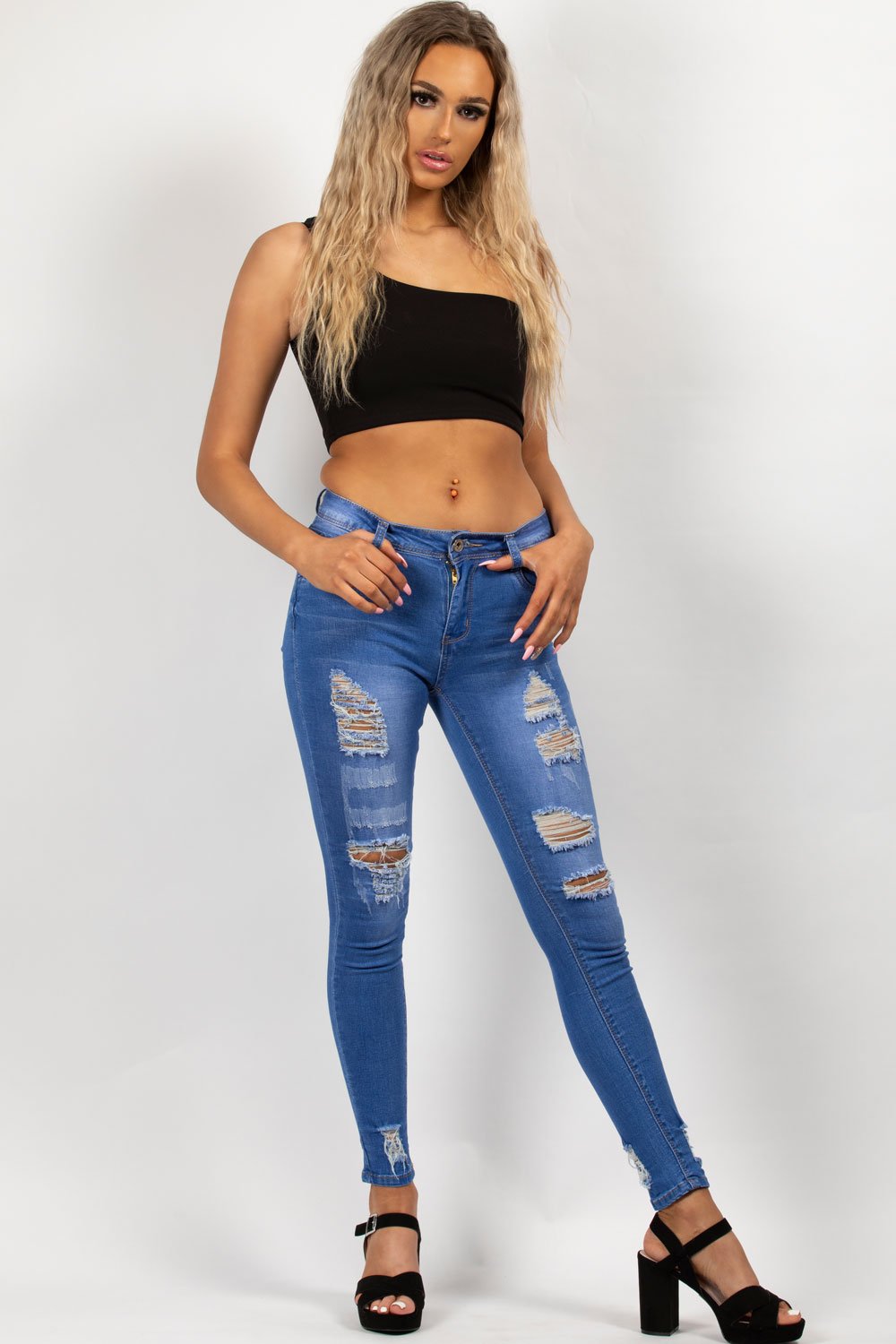 one shoulder black crop top