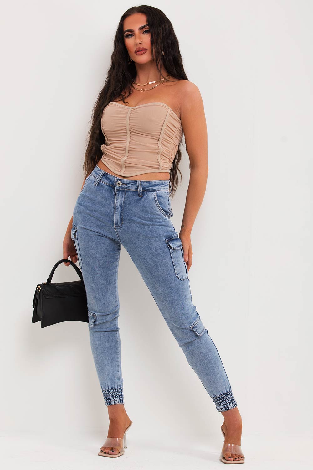 womens cargo jeans with cuffed bottom