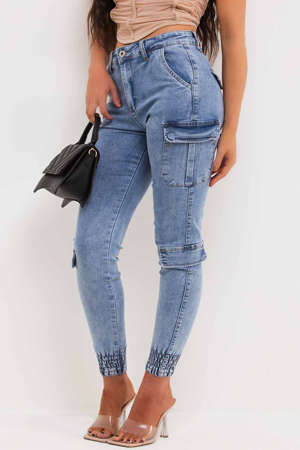 womens cargo jeans with cuff bottom