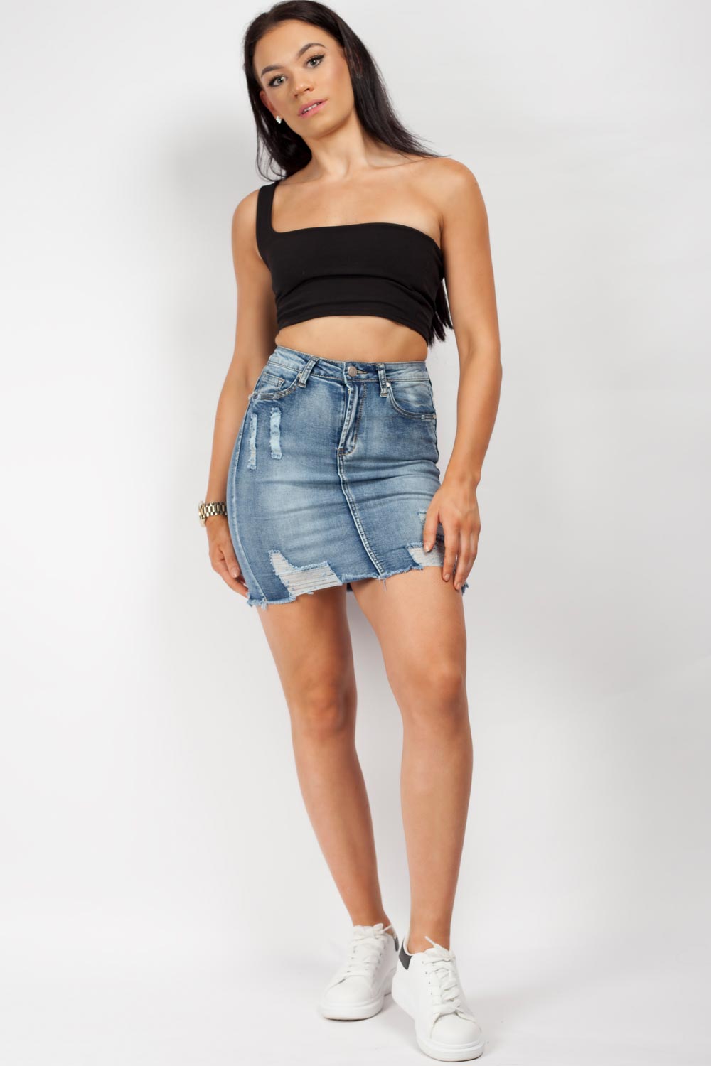high waisted mini denim skirt