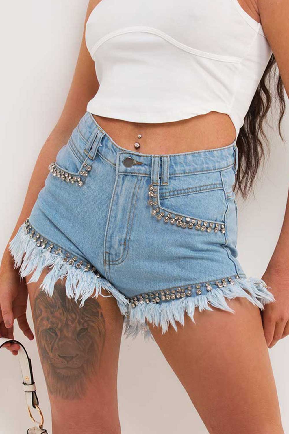 denim shorts with diamante