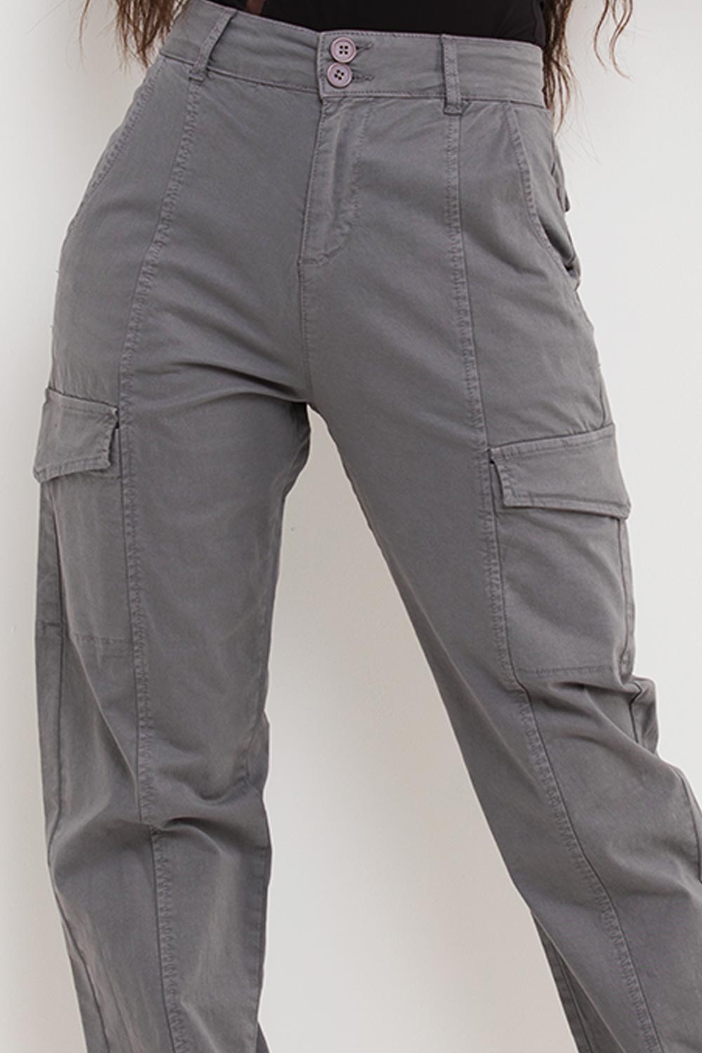 womens cuff bottom grey cargo trousers uk