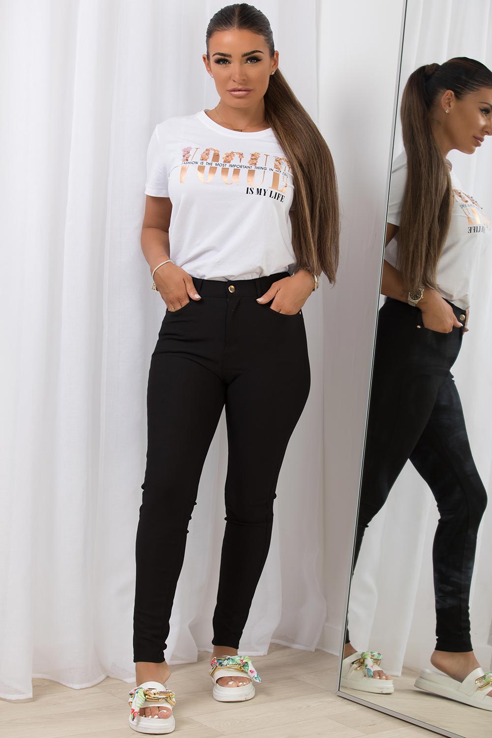 vogue slogan diamante t shirt white