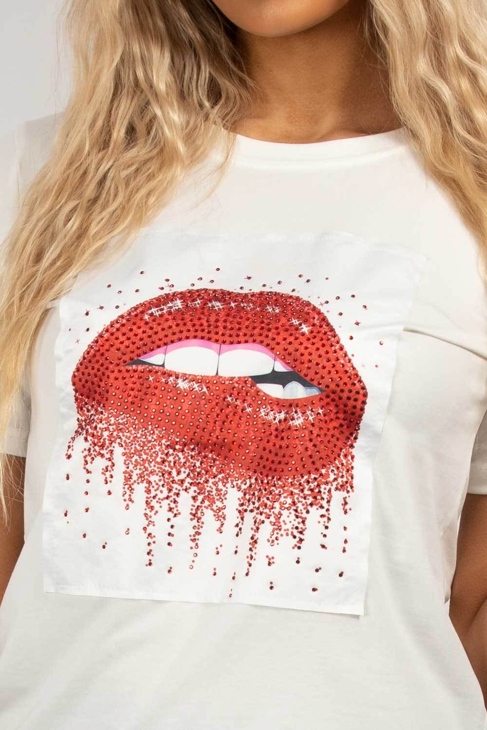 white diamante lips top