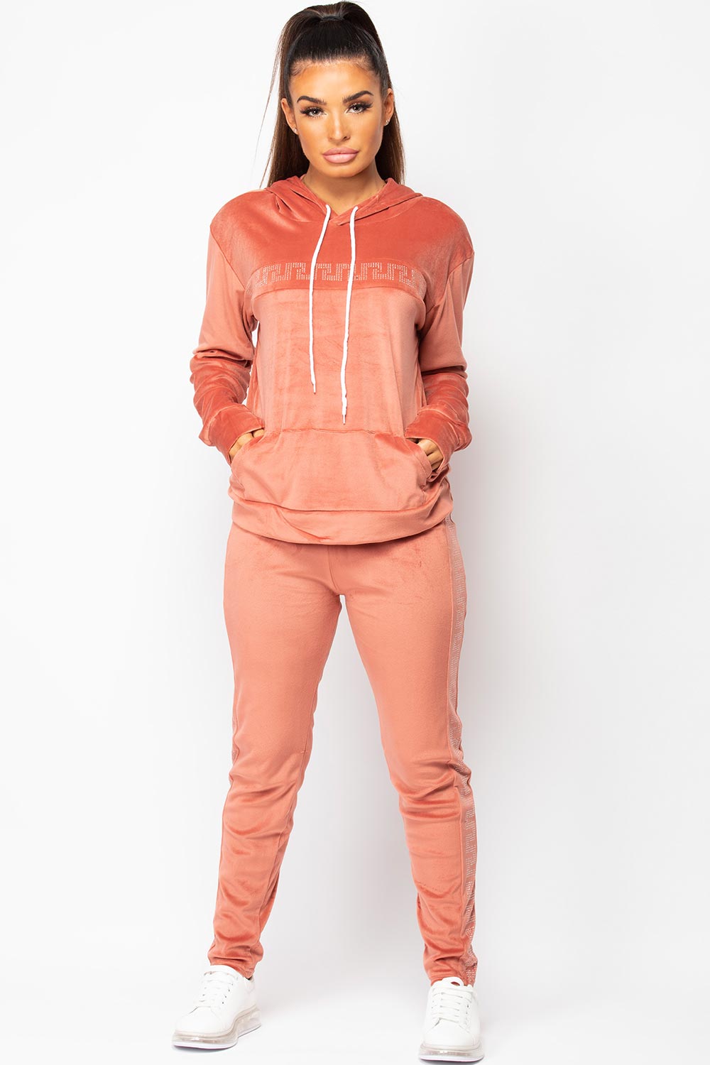 diamante detail velour tracksuit