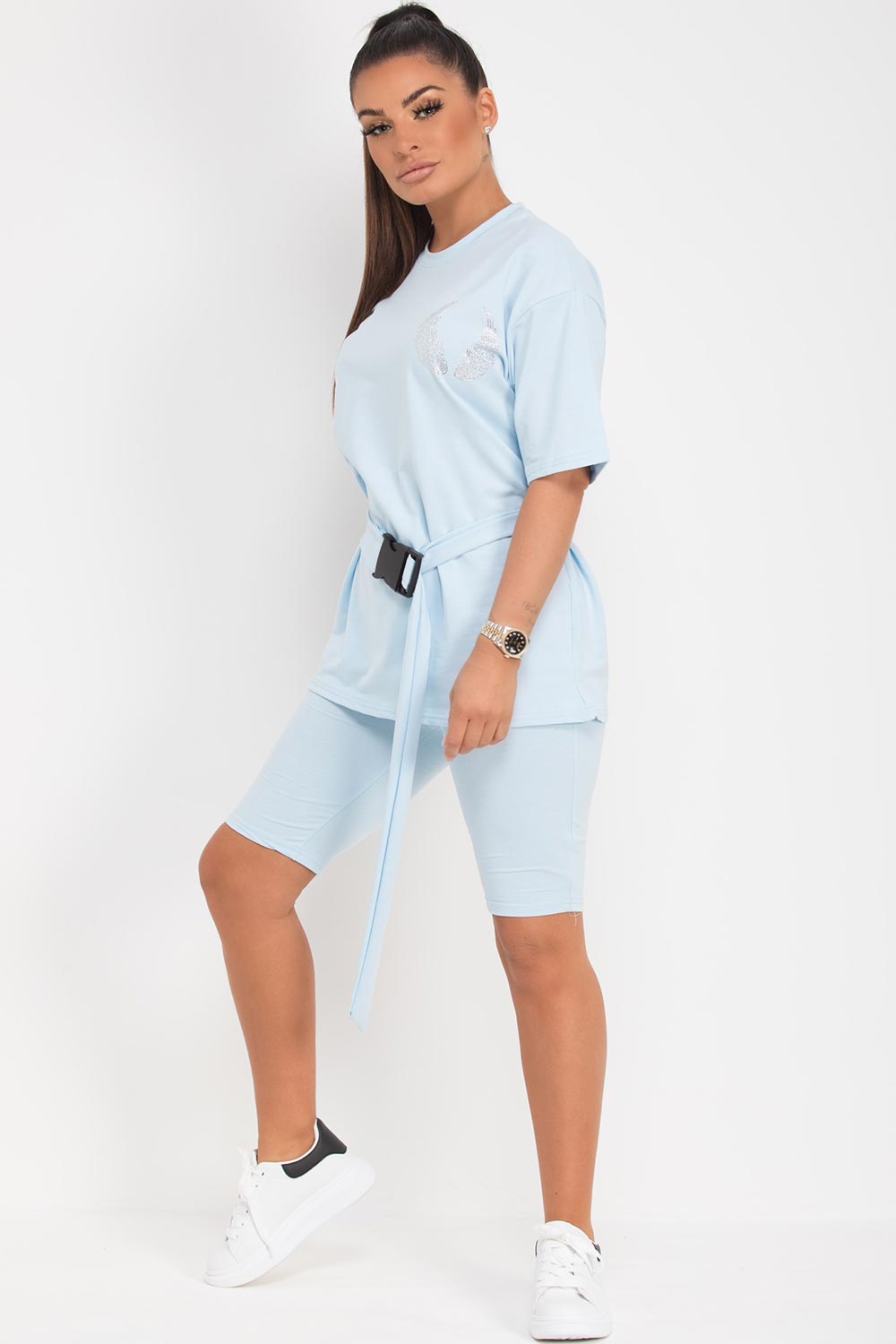 diamante wings detail t shirt cycling shorts set