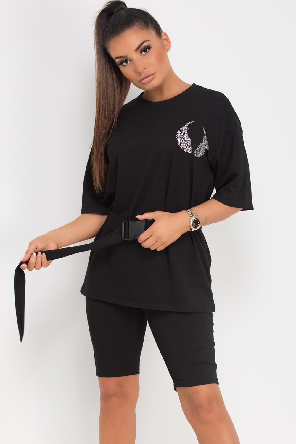 diamante wings t shirt cycling shorts set