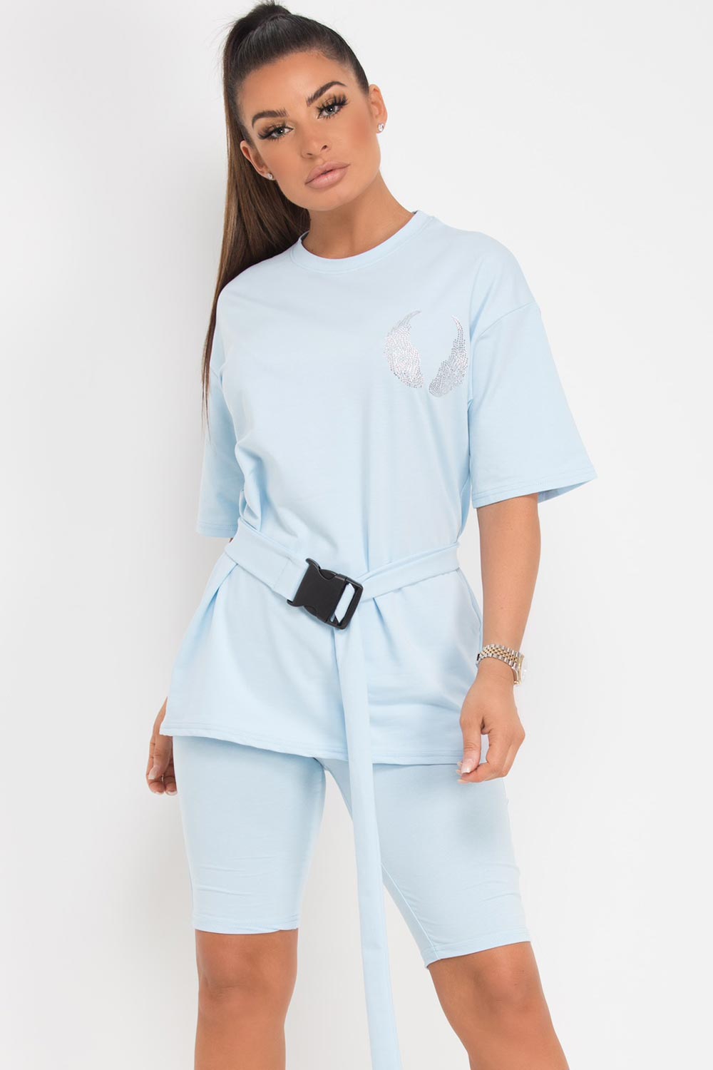 cycling shorts t shirt set with diamante wings