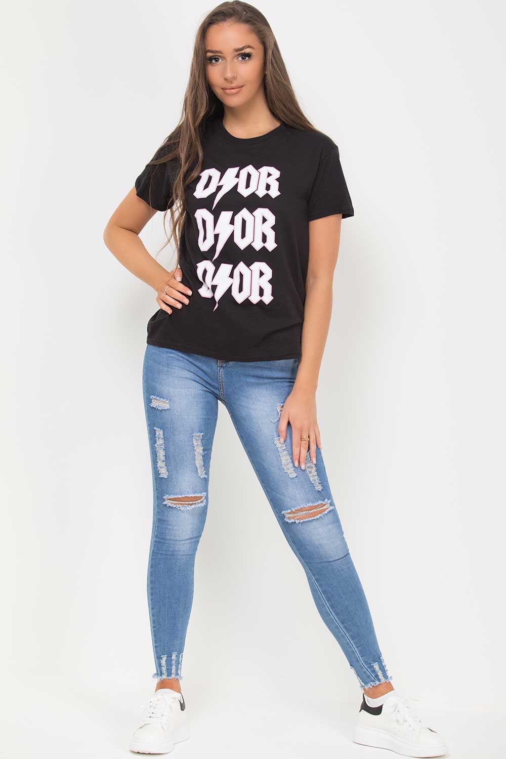 black t shirt with dior print womens