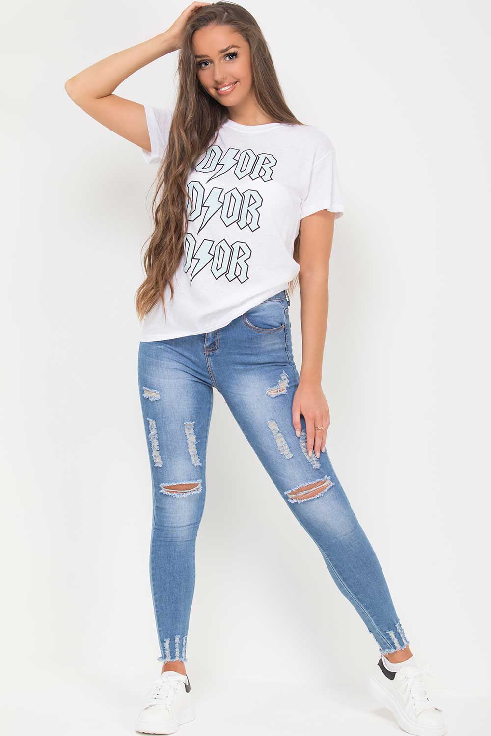 womens dior print t shirt white