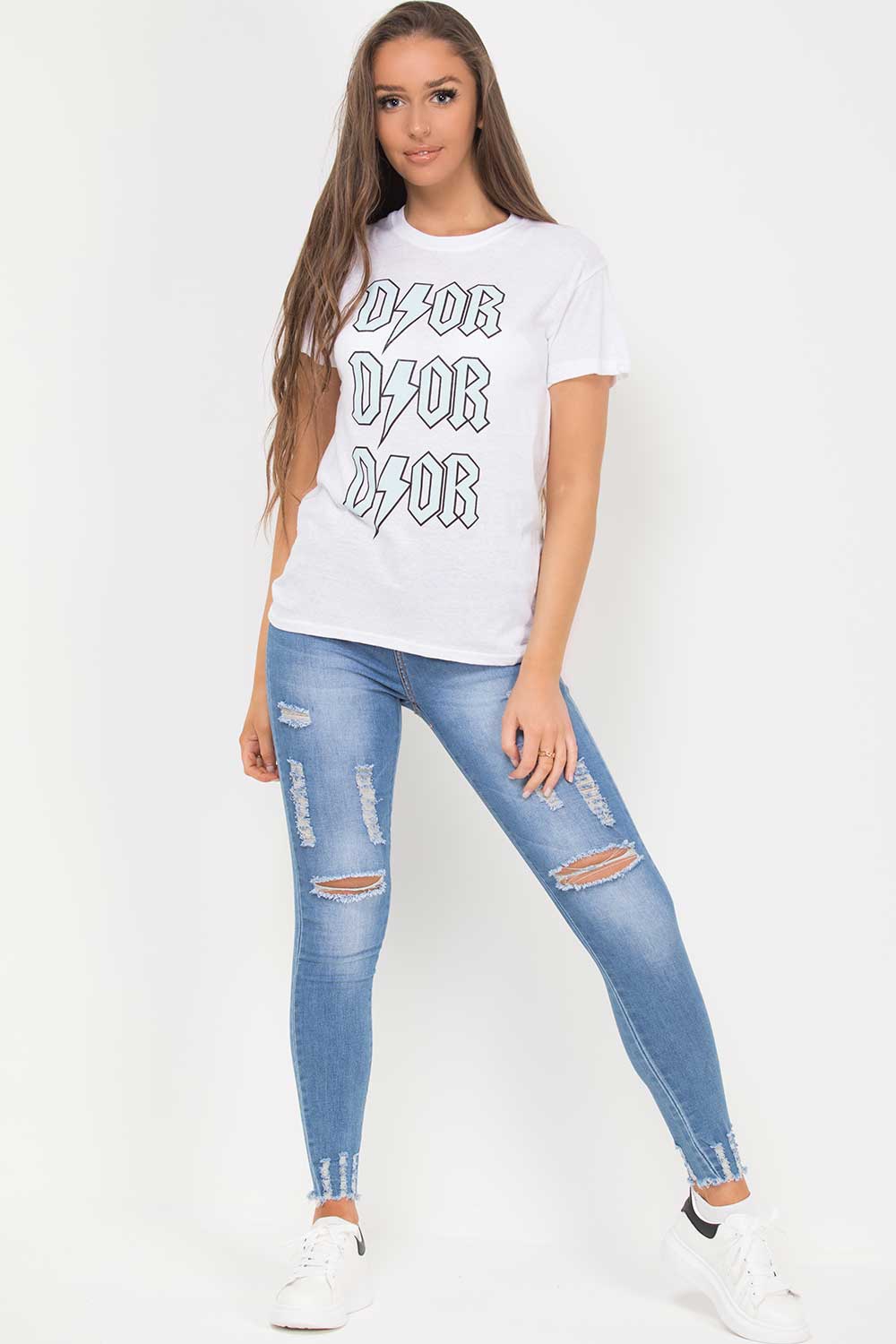 white dior print t shirt womens