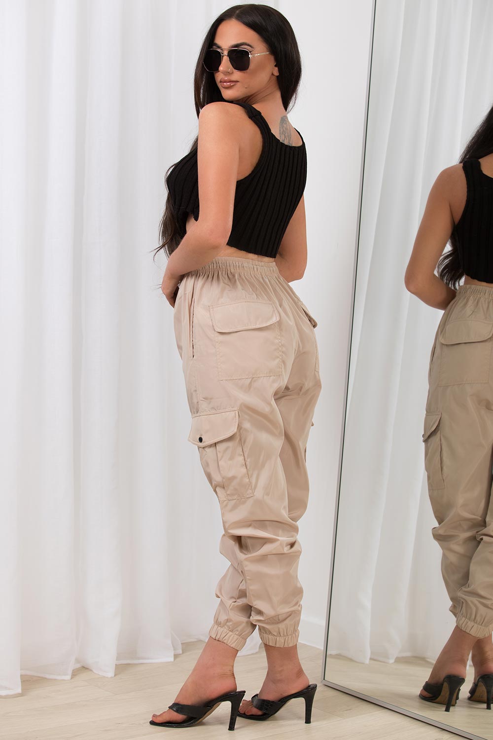 black rib knitted crop top with distressed hem corset