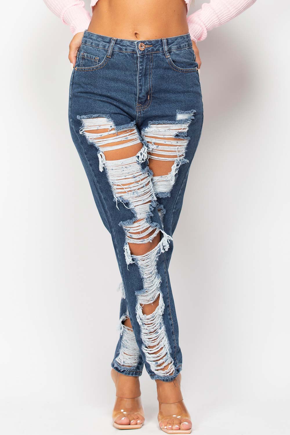 mid wash ripped mom jeans uk