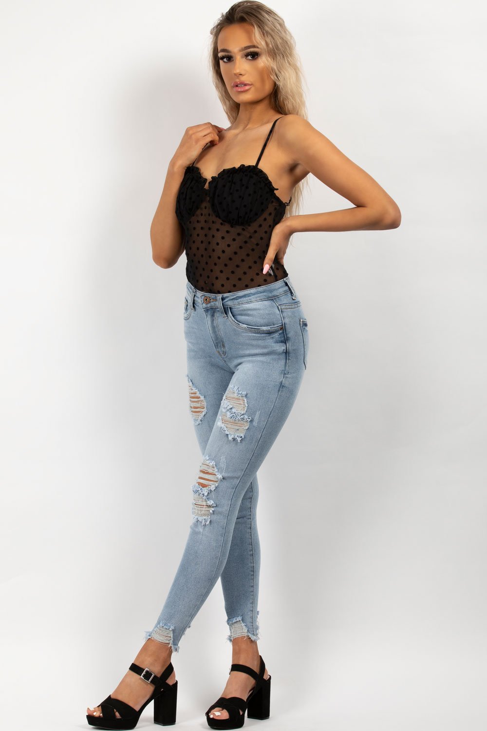 polkadot bodysuit black