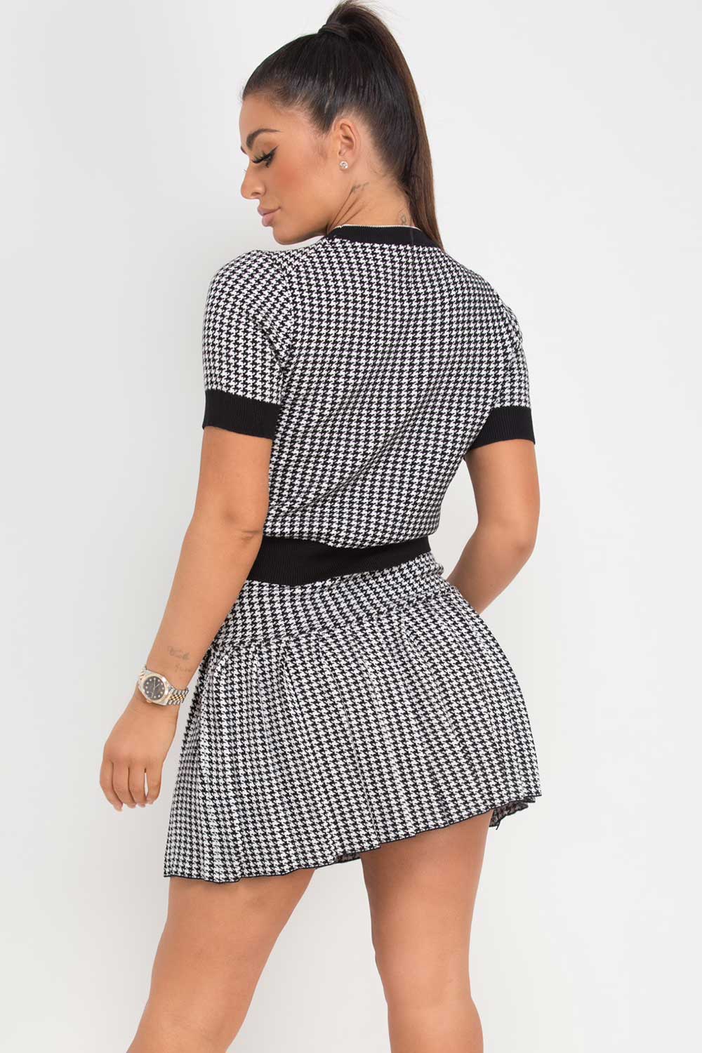 black white skirt and top two piece set