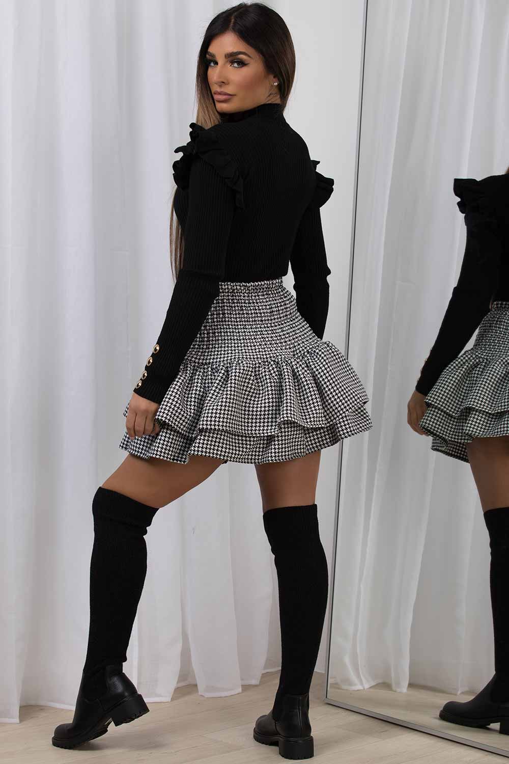 checked ruffle mini skirt