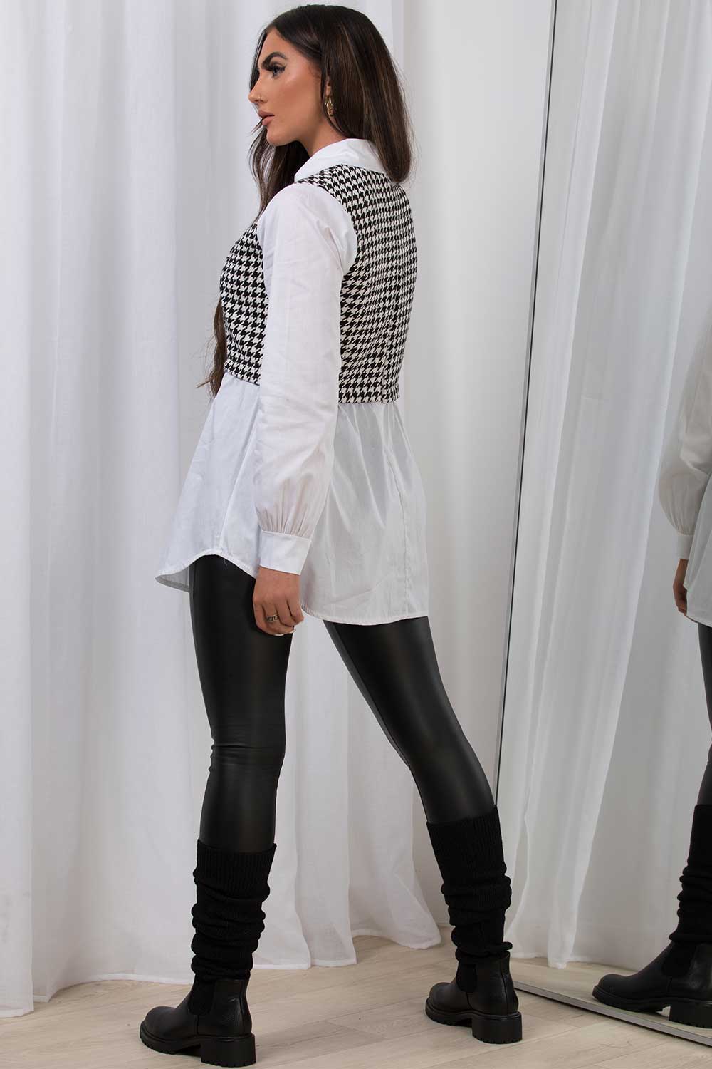 womens dogtooth knit jumper shirt