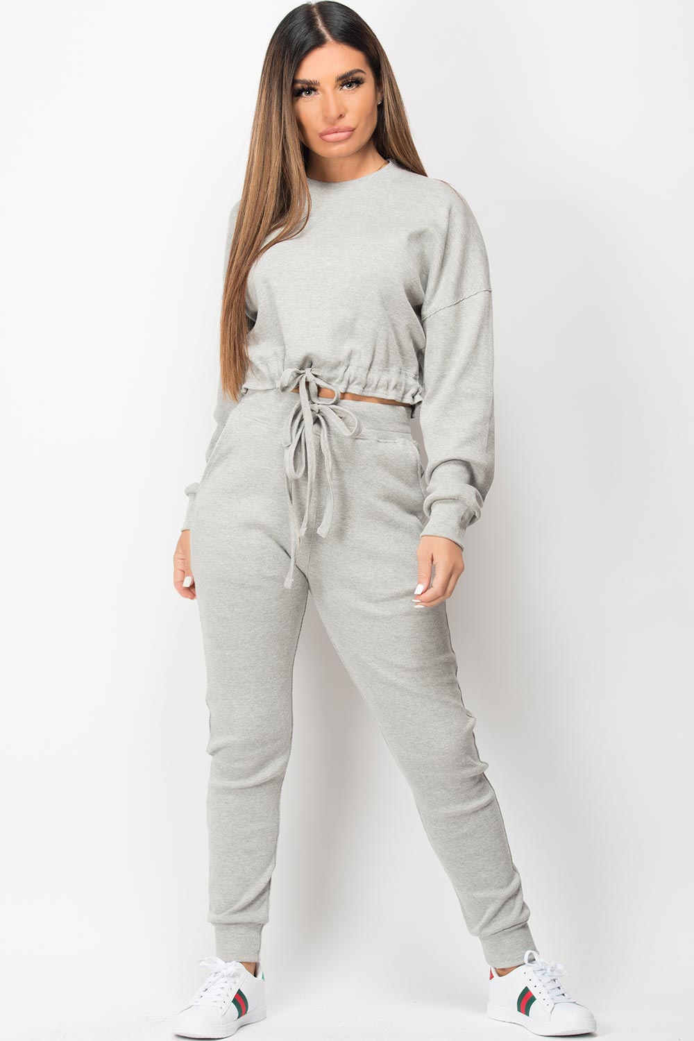 drawstring hem ribbed loungewear set