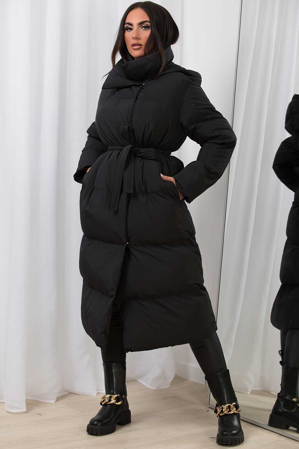long padded hooded duvet coat womens