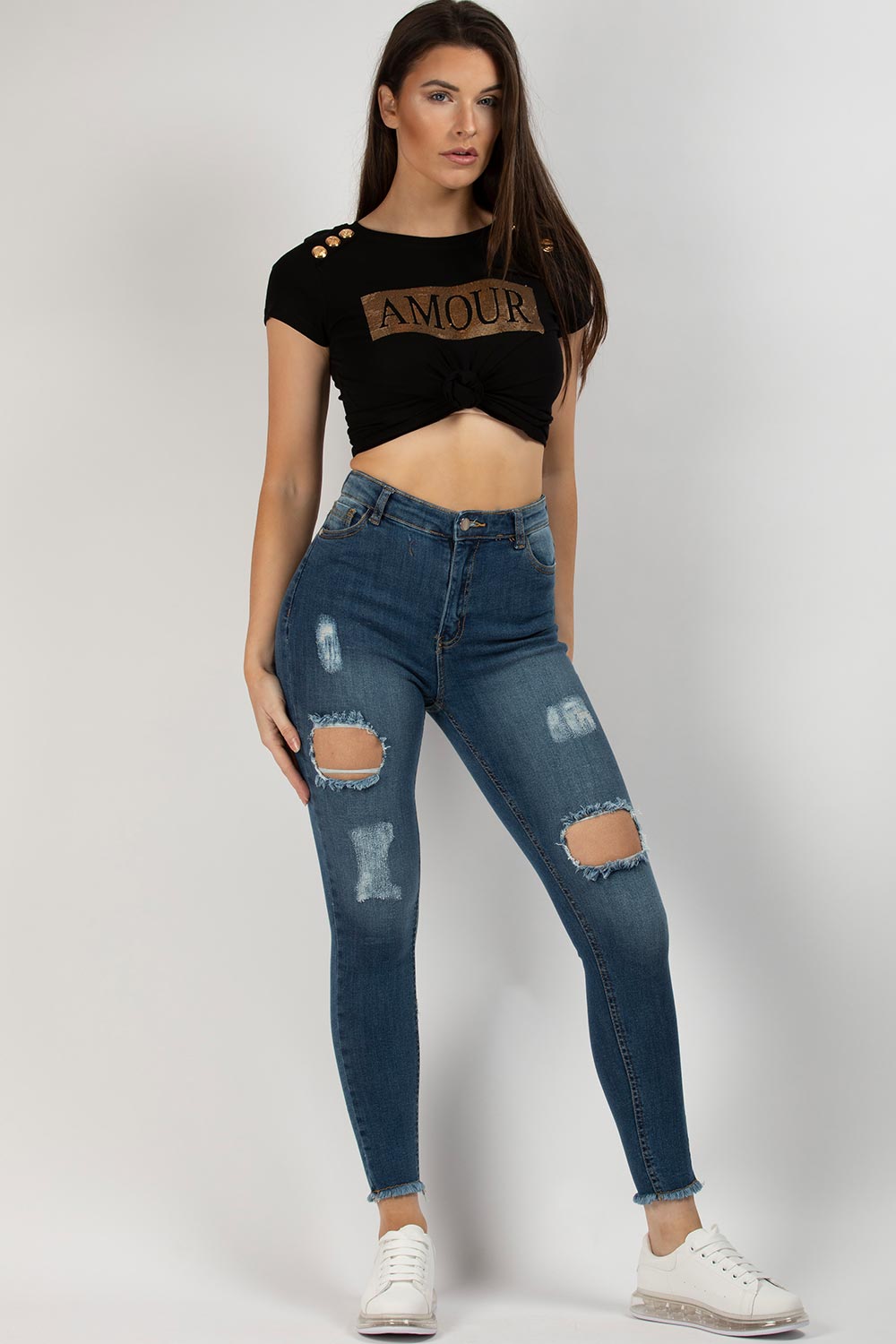 high waisted extreme ripped skinny jeans