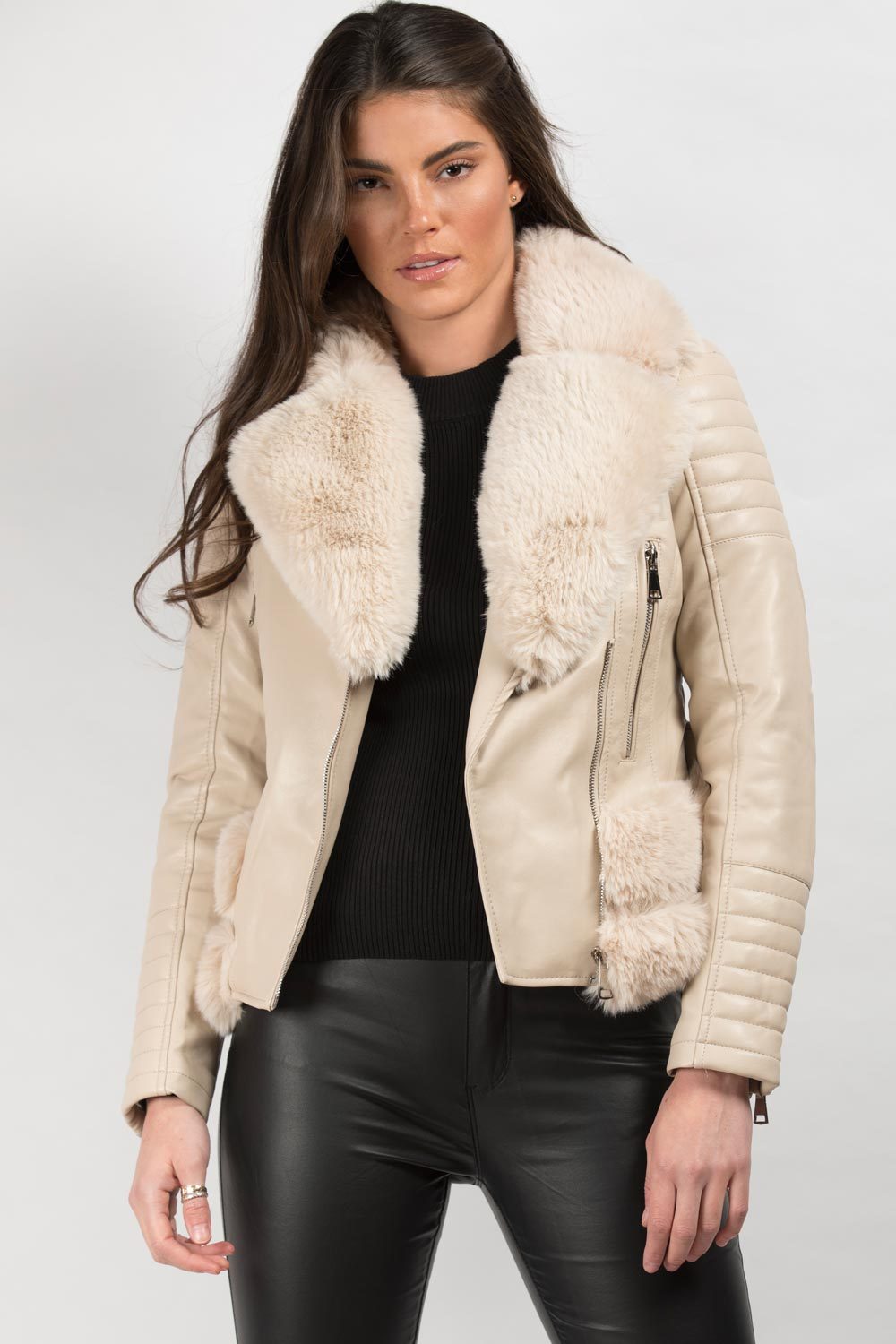 faux leather belted jacket