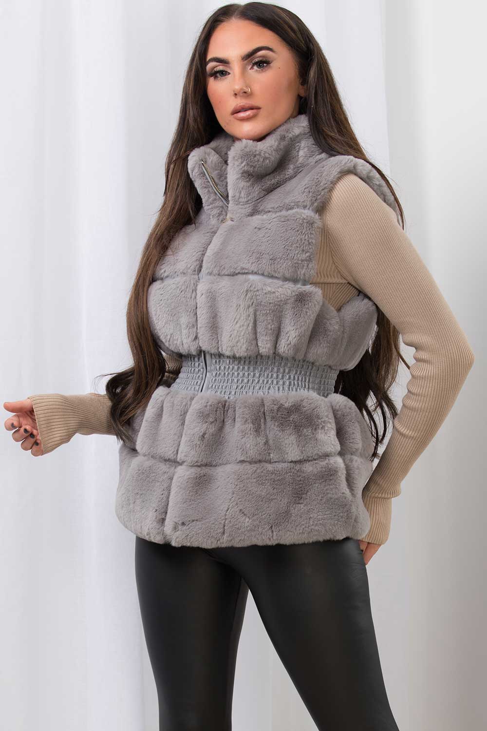 faux fur gilet grey
