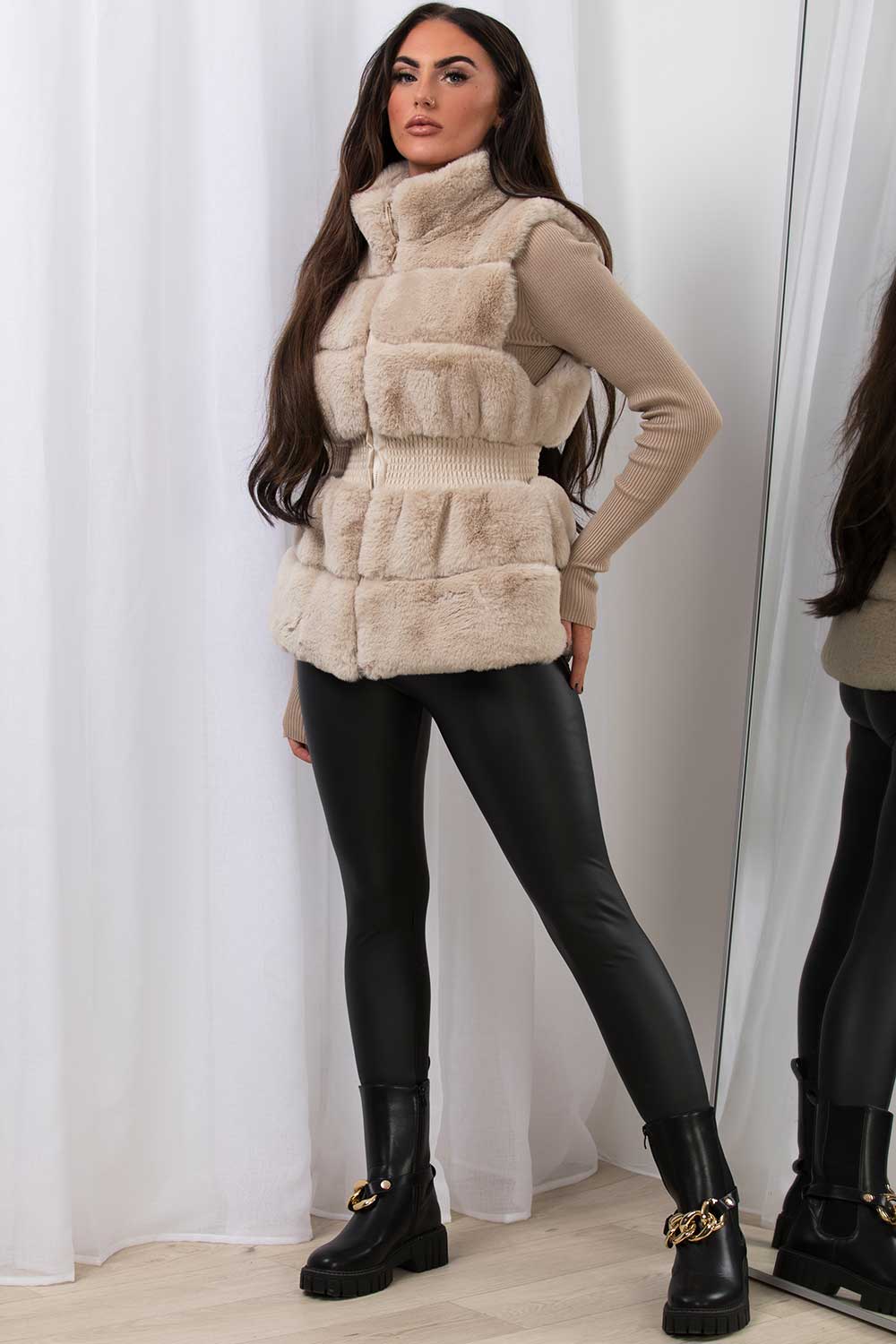 faux fur gilet beige womens