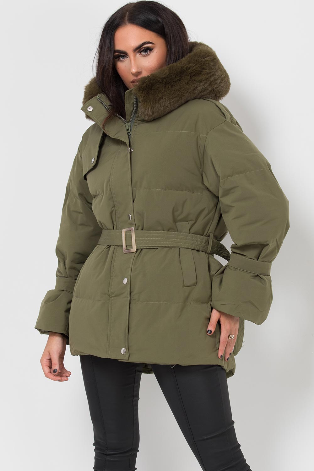 womens puffer coat khaki