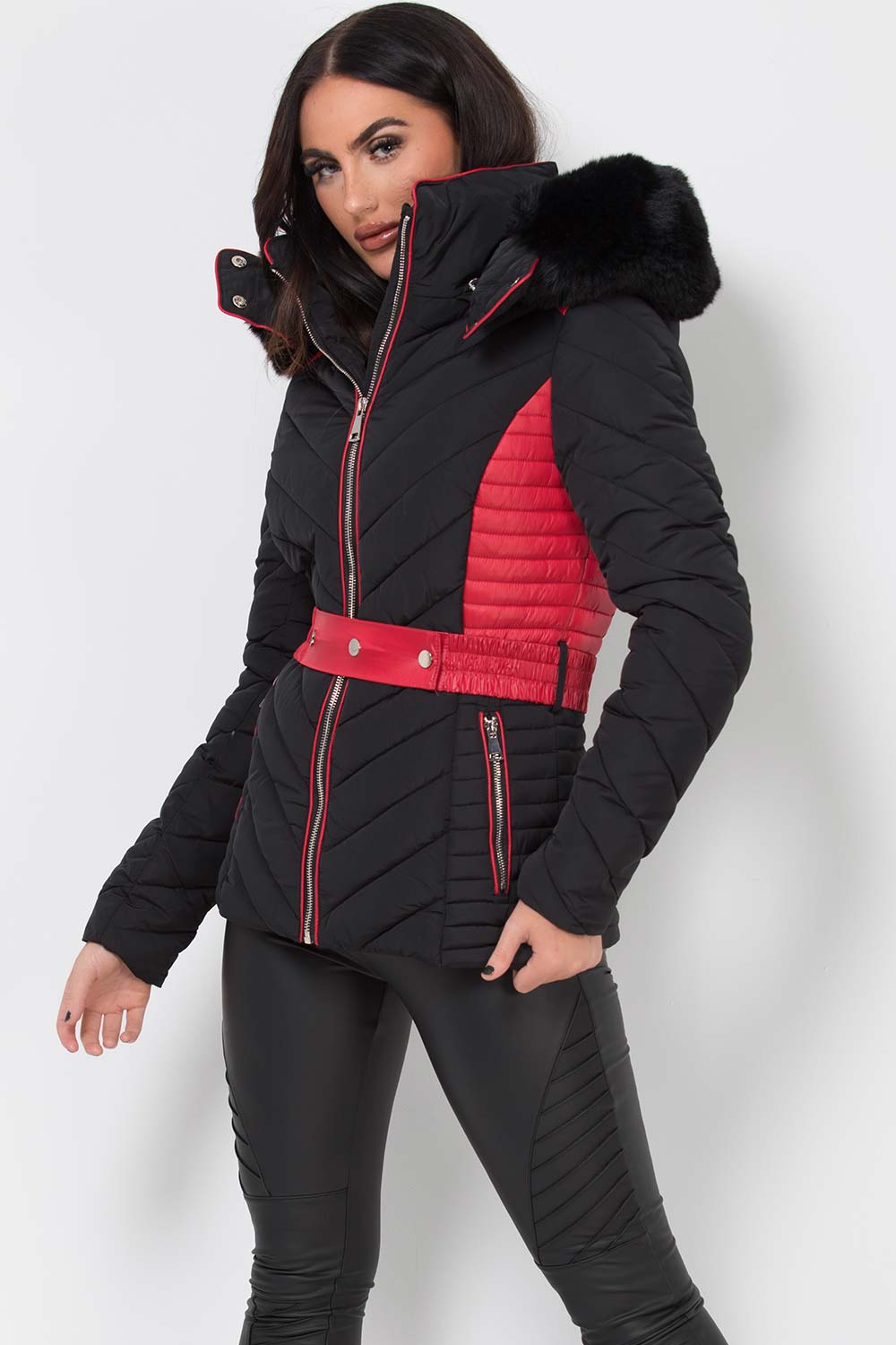 puffer coat with fur hood womens