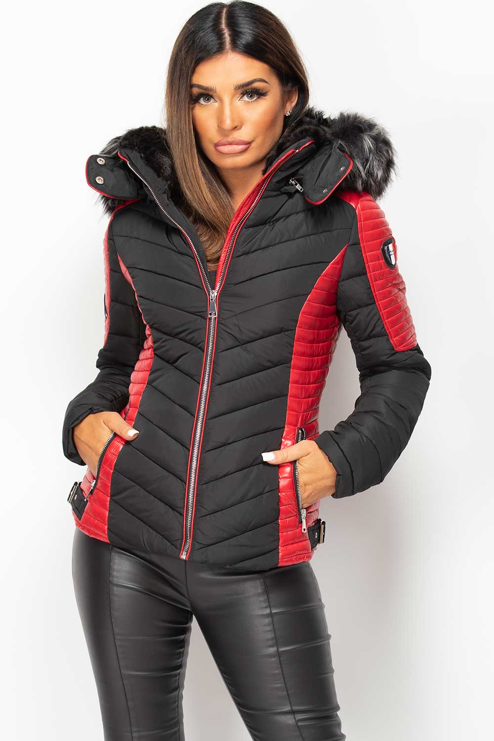 faux fur hood puffer jacket womens