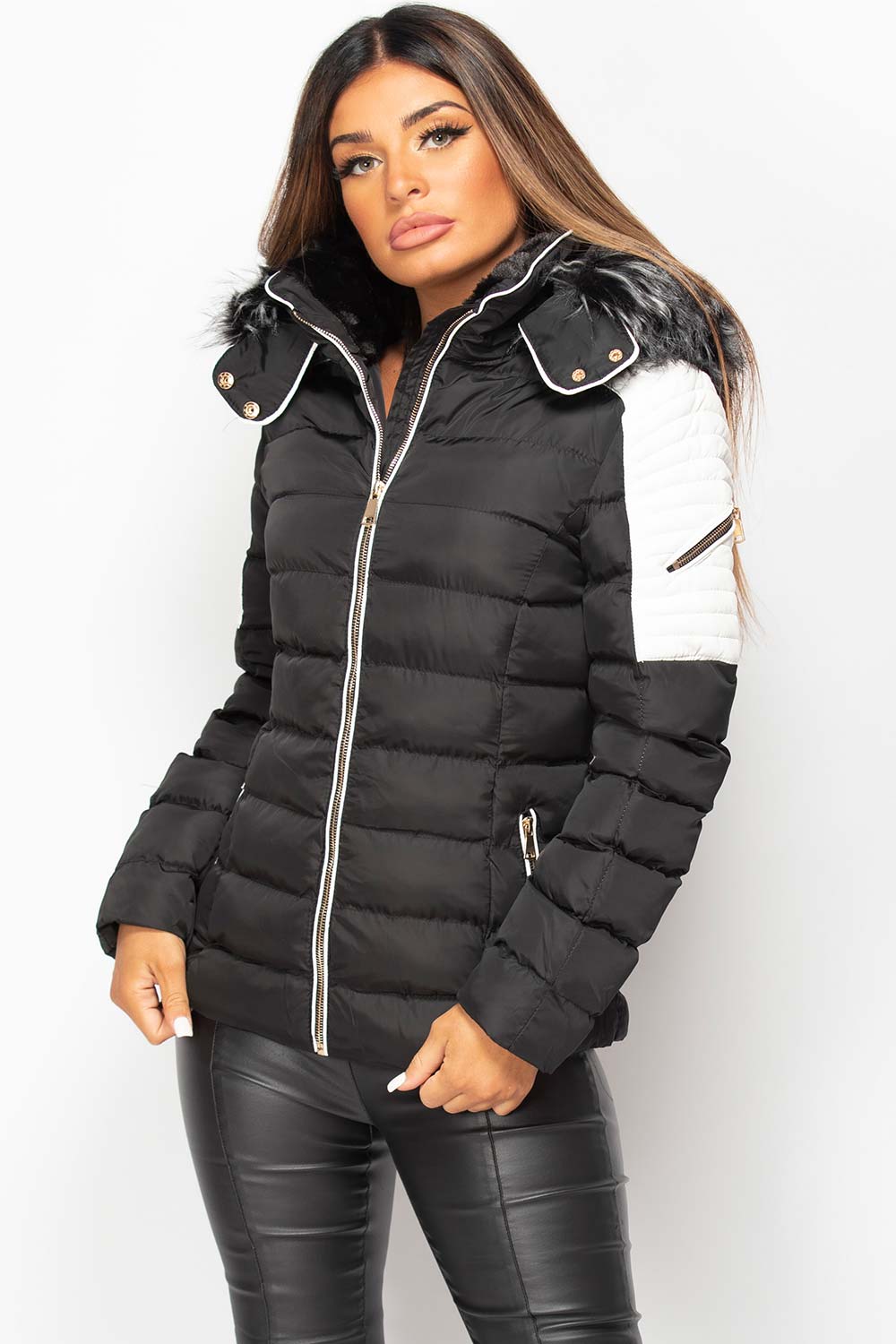 padded puffer coat black and white