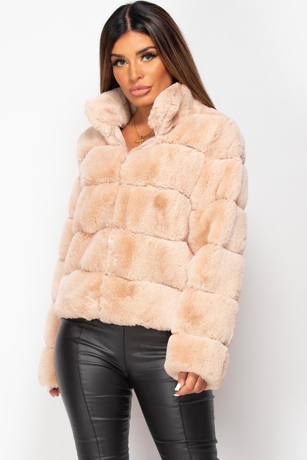 nude faux fur coat