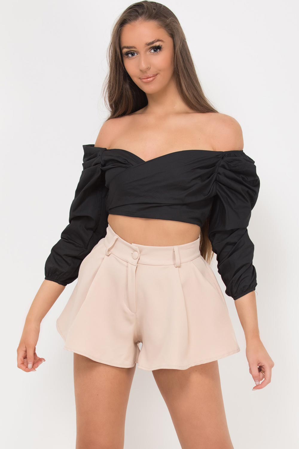 flared shorts stone