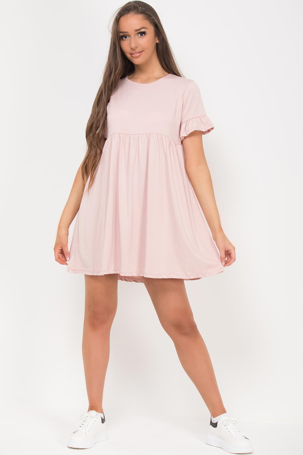 pink short sleeve skater dress uk