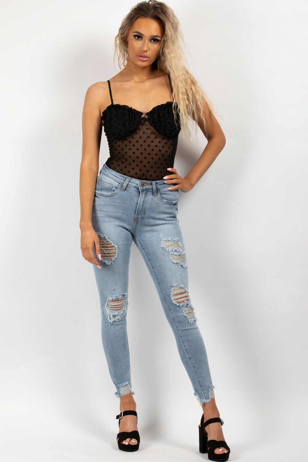 polkadot cupped mesh bodysuit