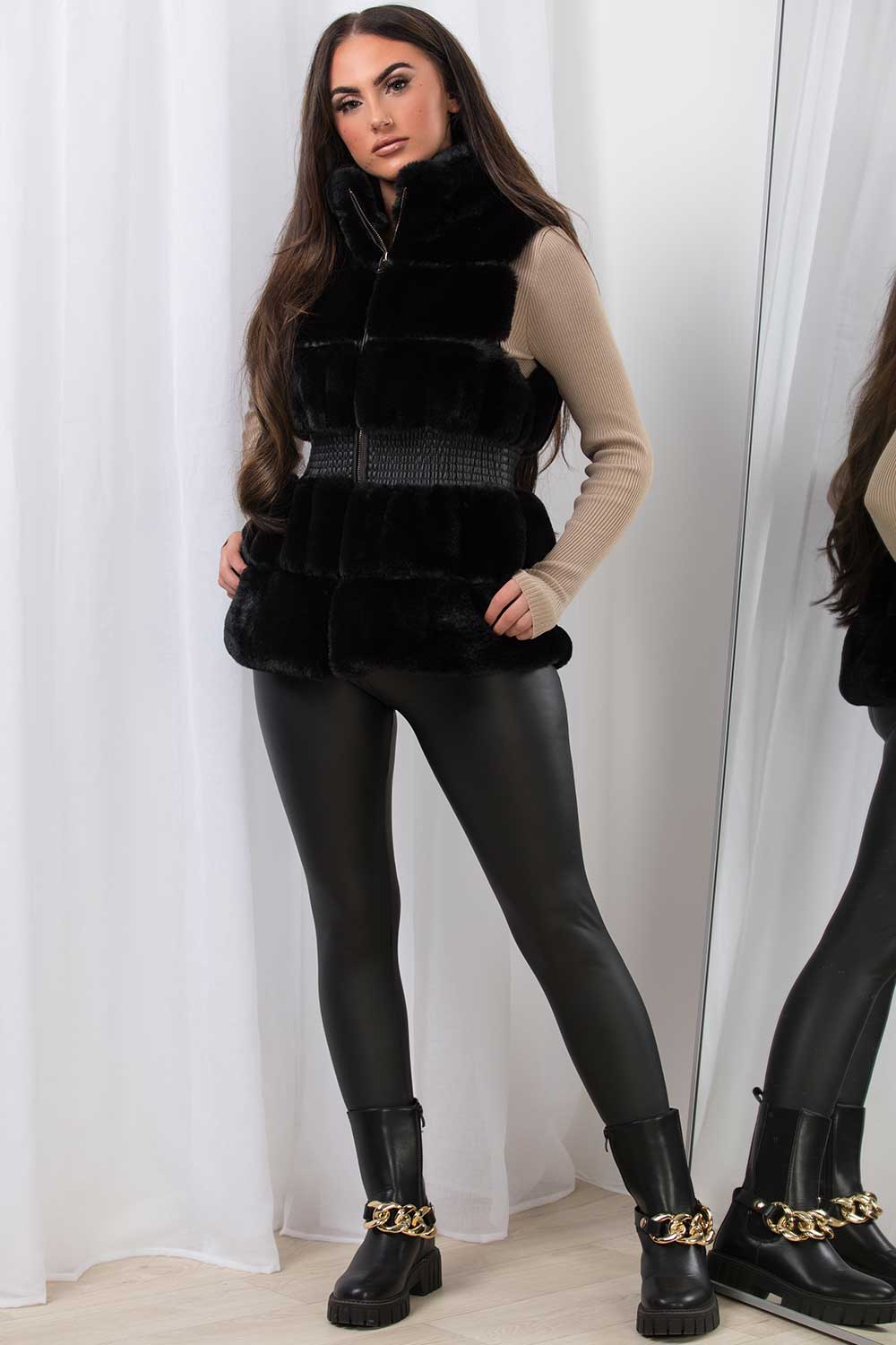 womens black fur gilet uk