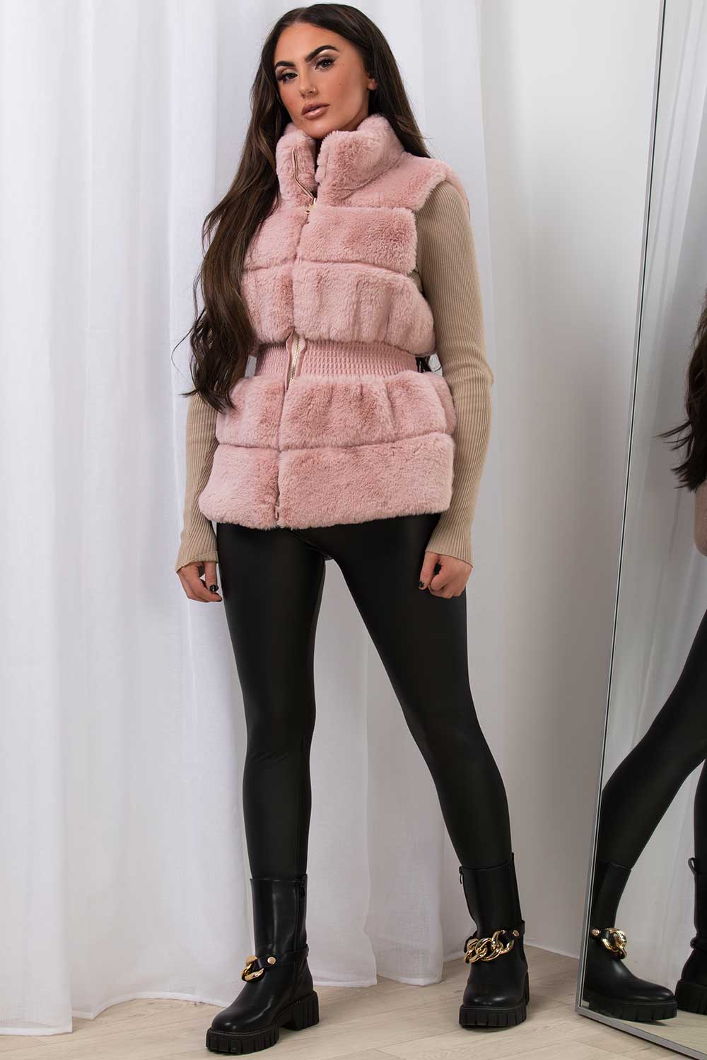 pink faux fur gilet womens uk