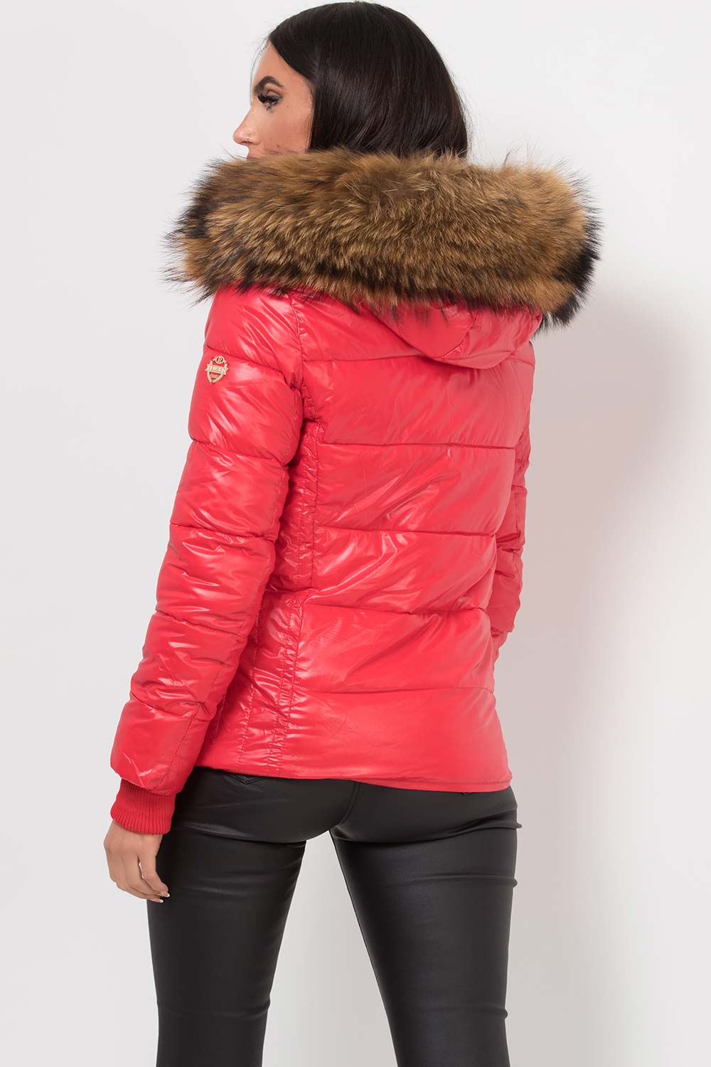 raccoon fur hood padded puffer jacket