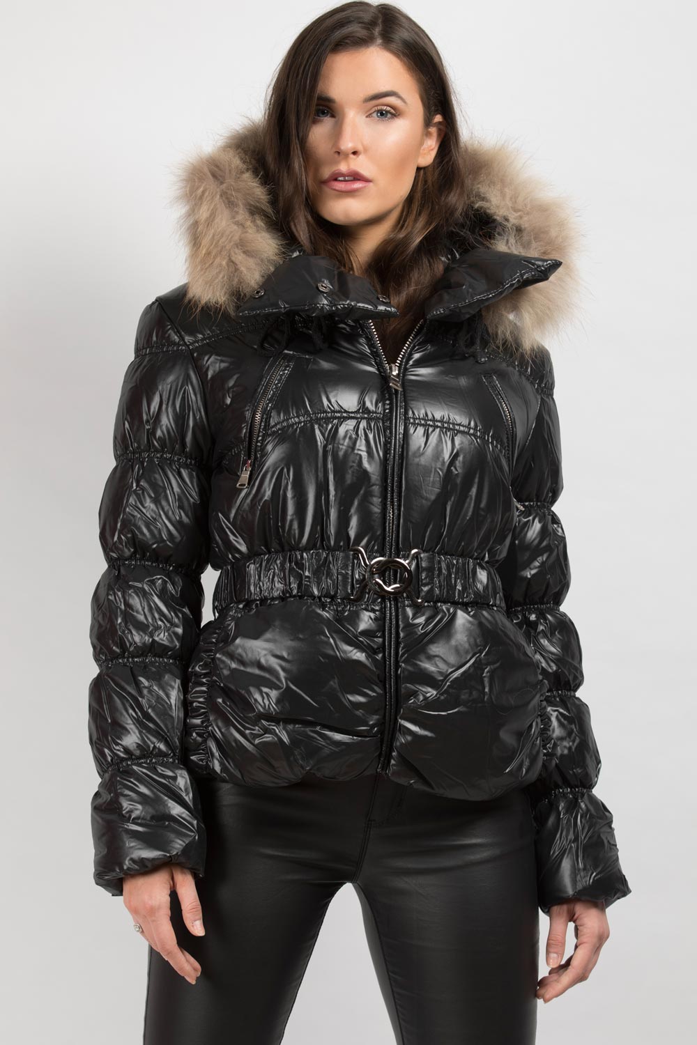 black coat with fur hood womens uk