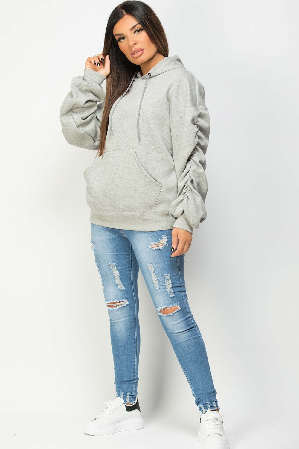 balloon sleeve hoodie grey