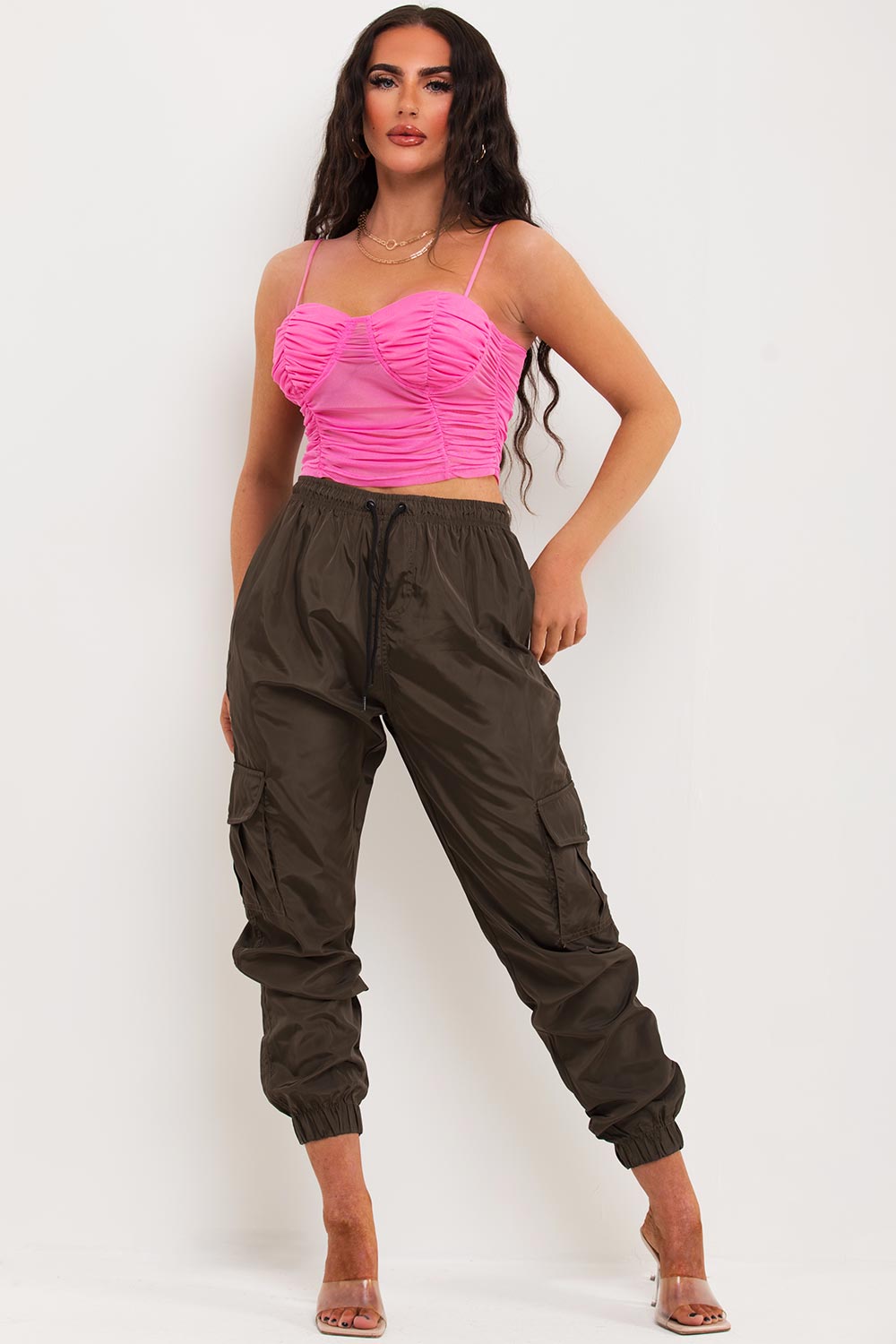 bustier ruched mesh crop top