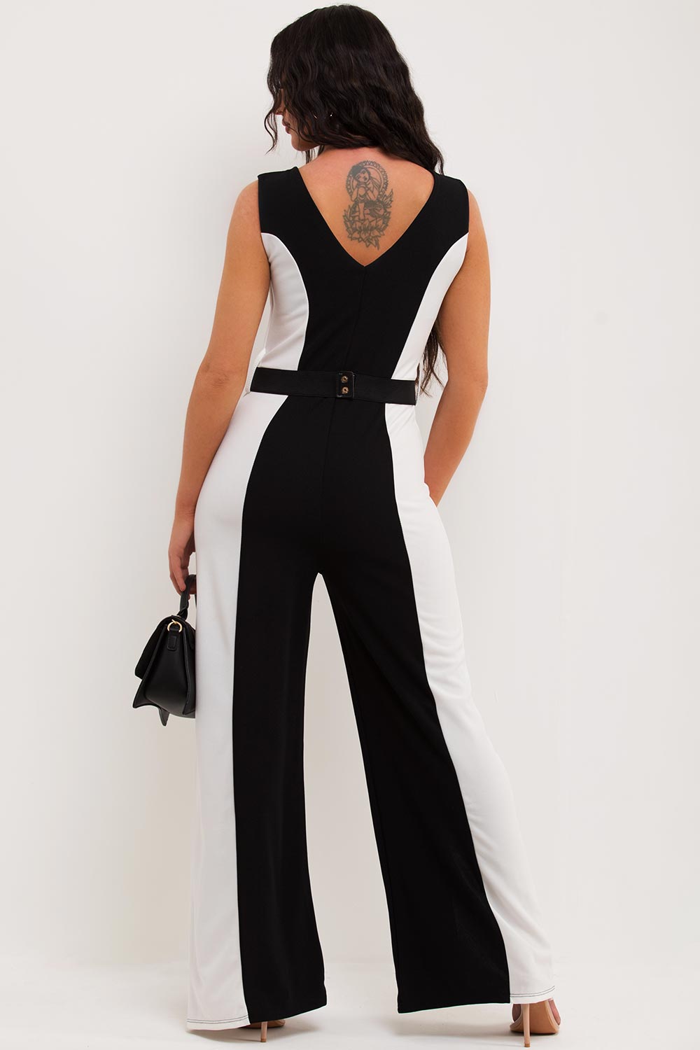 gold belt wide leg jumpsuit